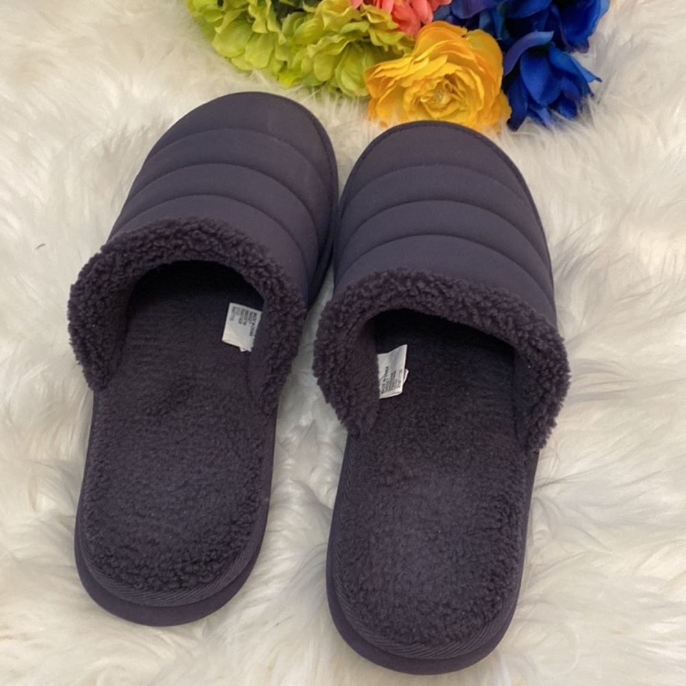 Deep Blue Puff Sherpa Interior Slide Slippers Sz 8/9 Med